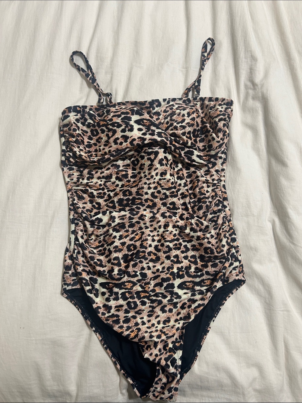 Leopard Print One-Piece Swimsuit - Beige/Black
